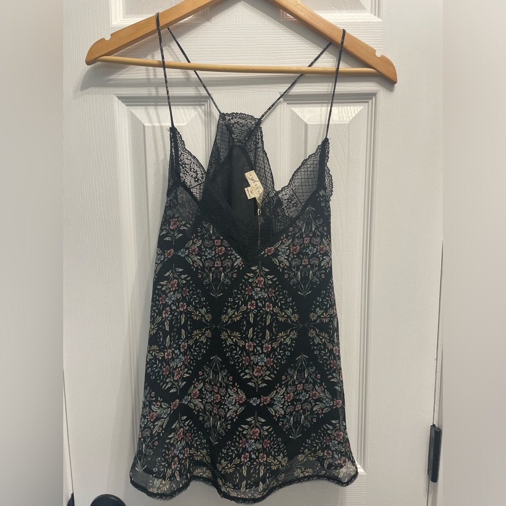 NWT Lovestitch Cami Top Womens Size Medium Lace Black Floral Silky Coquette